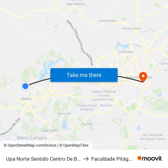 Upa Norte Sentido Centro De Betim to Faculdade Pitágoras map