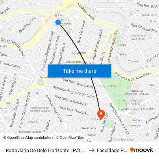 Rodoviária De Belo Horizonte | Pátio Externo - Ponto 4 to Faculdade Pitágoras map