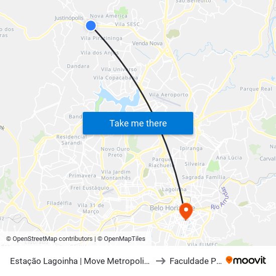 Estação Lagoinha | Move Metropolitano - Sentido Bairro to Faculdade Pitágoras map