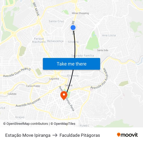 Estação Move Ipiranga to Faculdade Pitágoras map