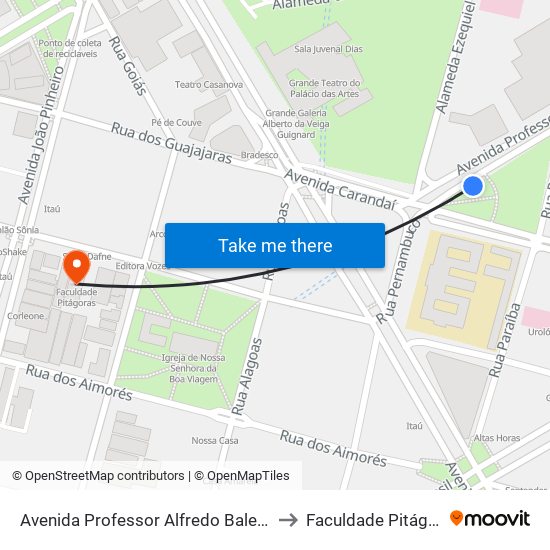 Avenida Professor Alfredo Balena 595 to Faculdade Pitágoras map