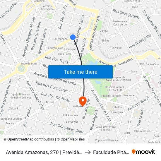 Avenida Amazonas, 270 | Previdência Social to Faculdade Pitágoras map