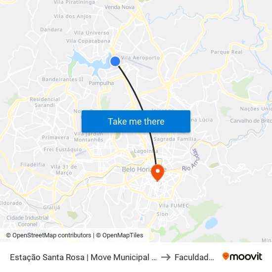 Estação Santa Rosa | Move Municipal - Plataforma B2 - Sentido Bairro to Faculdade Pitágoras map