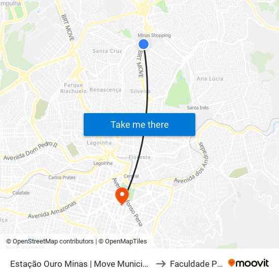 Estação Ouro Minas | Move Municipal - Sentido Centro to Faculdade Pitágoras map