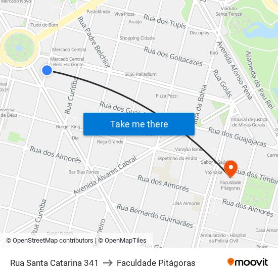 Rua Santa Catarina 341 to Faculdade Pitágoras map