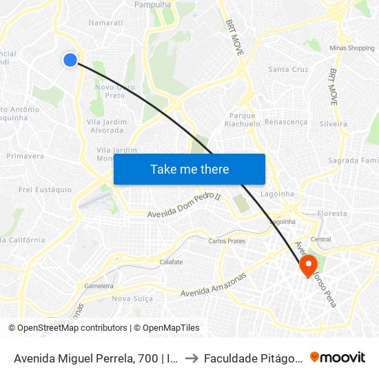 Avenida Miguel Perrela, 700 | Iesla to Faculdade Pitágoras map