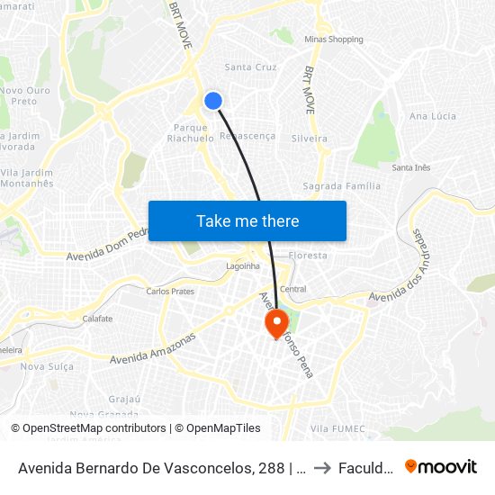 Avenida Bernardo De Vasconcelos, 288 | Escola Professora Eleonora Pierucetti 1 (Oposto A Localiza) to Faculdade Pitágoras map