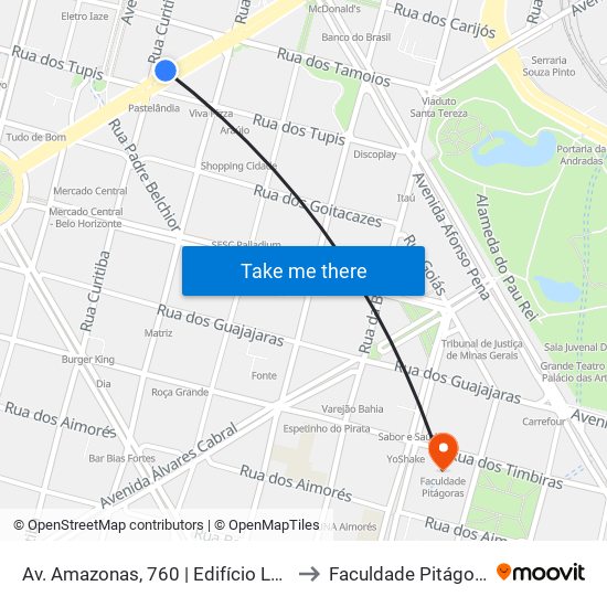 Av. Amazonas, 760 | Edifício Levy 2 to Faculdade Pitágoras map