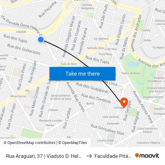 Rua Araguari, 37 | Viaduto D. Helena Greco to Faculdade Pitágoras map