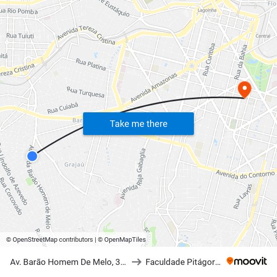 Av. Barão Homem De Melo, 329 to Faculdade Pitágoras map