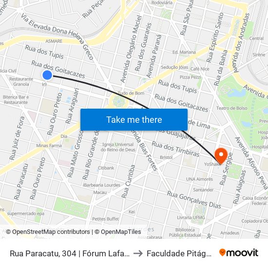 Rua Paracatu, 304 | Fórum Lafayette to Faculdade Pitágoras map