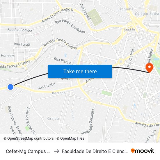 Cefet-Mg Campus I - Ponto 1 to Faculdade De Direito E Ciências Do Estado map