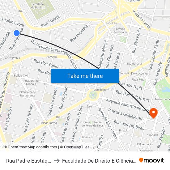 Rua Padre Eustáquio, 152 to Faculdade De Direito E Ciências Do Estado map