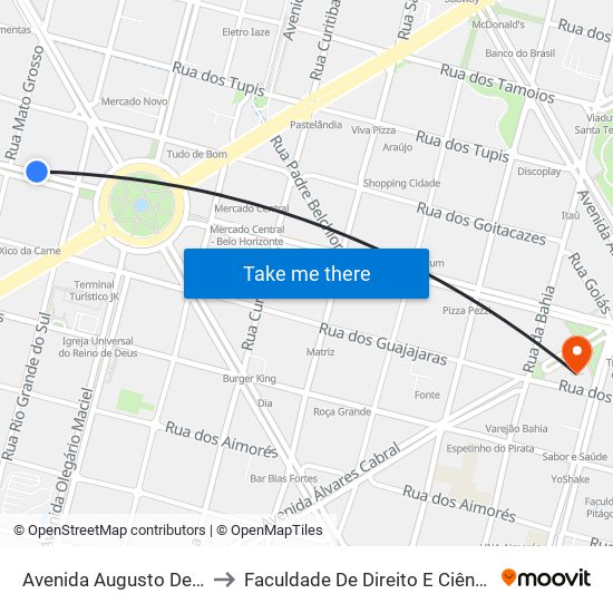 Avenida Augusto De Lima 1126 to Faculdade De Direito E Ciências Do Estado map