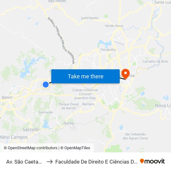 Av. São Caetano, 58 to Faculdade De Direito E Ciências Do Estado map