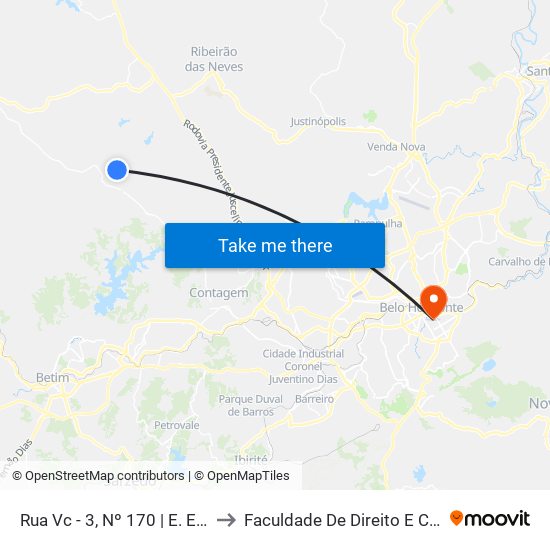 Rua Vc - 3, Nº 170 | E. E. Nova Contagem to Faculdade De Direito E Ciências Do Estado map