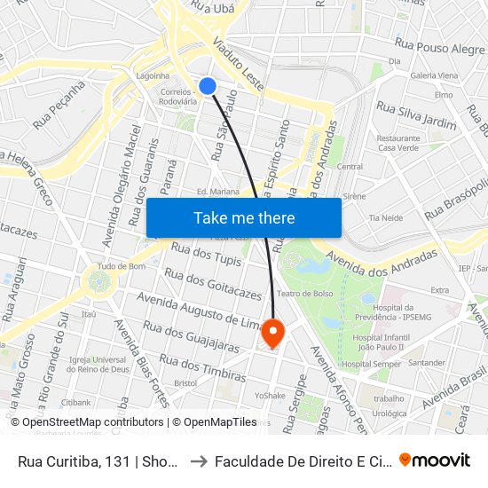 Rua Curitiba, 131 | Shopping Xavantes 2 to Faculdade De Direito E Ciências Do Estado map