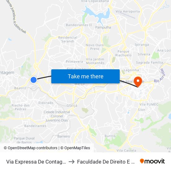 Via Expressa De Contagem, 3600 | Tracbel to Faculdade De Direito E Ciências Do Estado map