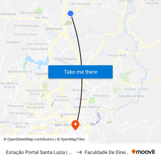 Estação Portal Santa Luzia | Move Metropolitano - Sentido Bairro to Faculdade De Direito E Ciências Do Estado map