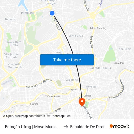 Estação Ufmg | Move Municipal - Plataforma B1 - Sentido Centro to Faculdade De Direito E Ciências Do Estado map