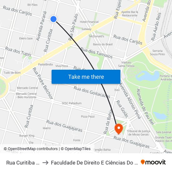 Rua Curitiba 656 to Faculdade De Direito E Ciências Do Estado map