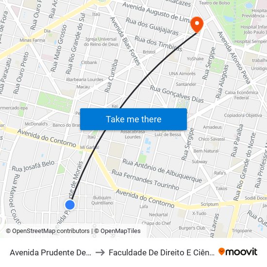 Avenida Prudente De Morais 444 to Faculdade De Direito E Ciências Do Estado map