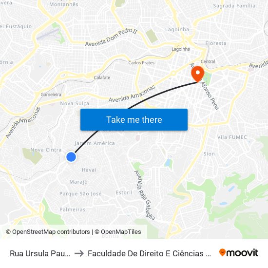 Rua Ursula Paulino 7 to Faculdade De Direito E Ciências Do Estado map