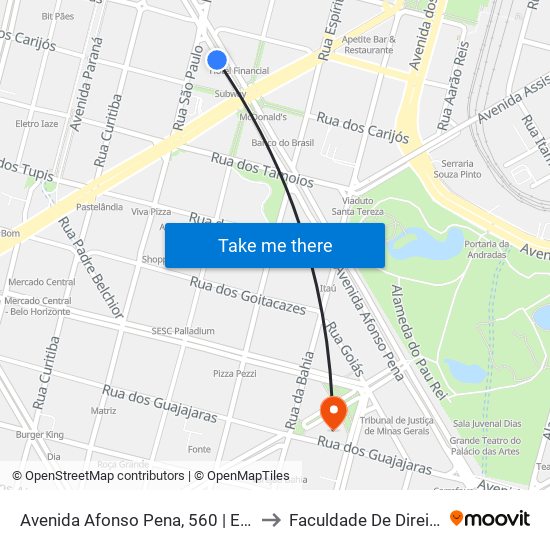 Avenida Afonso Pena, 560 | Edíficio Mariana Antes Da Praça Sete to Faculdade De Direito E Ciências Do Estado map