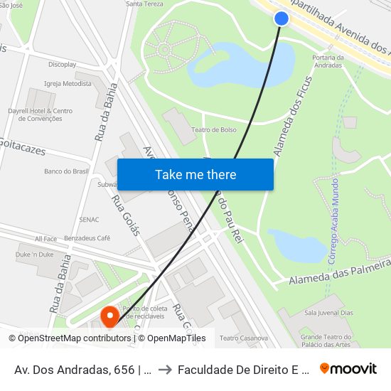 Av. Dos Andradas, 656 | Parque Municipal 3 to Faculdade De Direito E Ciências Do Estado map