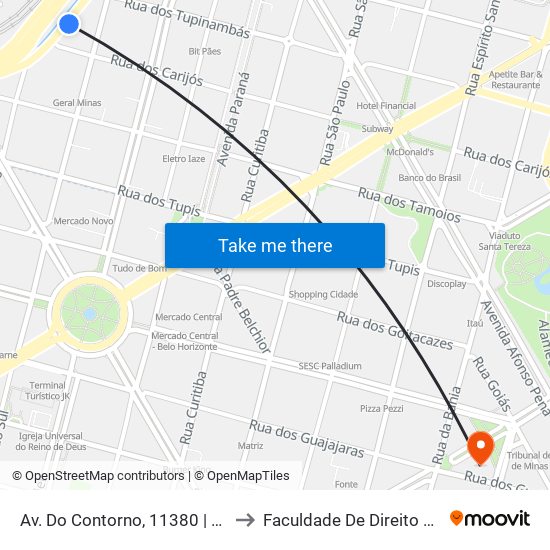 Av. Do Contorno, 11380 | Shopping Tupinambás 1 to Faculdade De Direito E Ciências Do Estado map