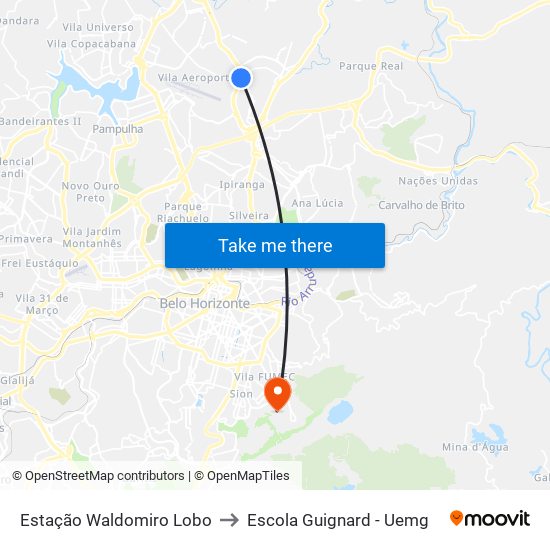 Estação Waldomiro Lobo to Escola Guignard - Uemg map
