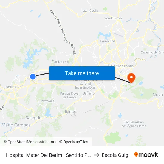 Hospital Mater Dei Betim | Sentido Parque Das Acácias/Vila Cristina to Escola Guignard - Uemg map