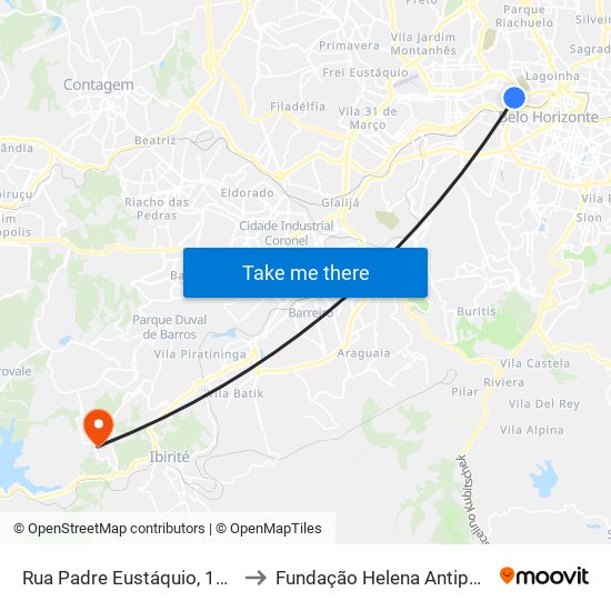 Rua Padre Eustáquio, 152 to Fundação Helena Antipoff map