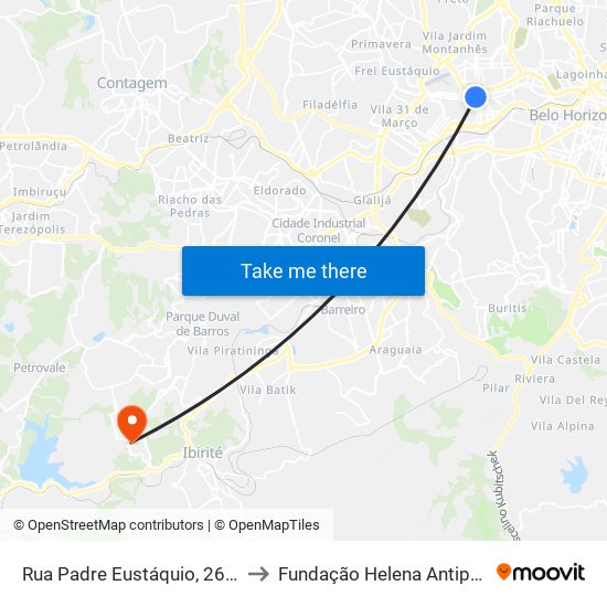 Rua Padre Eustáquio, 2636 to Fundação Helena Antipoff map