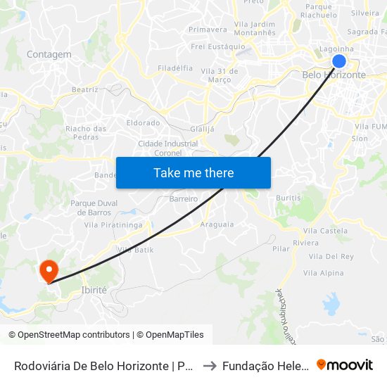 Rodoviária De Belo Horizonte | Pátio Externo - Ponto 2 to Fundação Helena Antipoff map