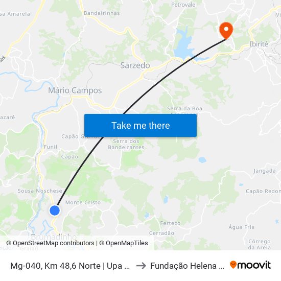 Mg-040, Km 48,6 Norte | Upa Brumadinho to Fundação Helena Antipoff map