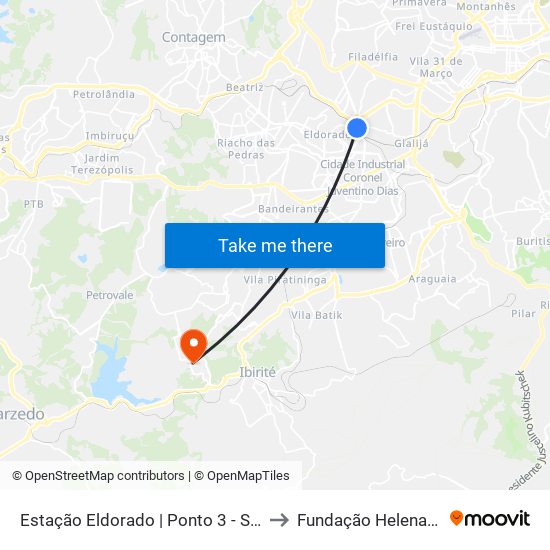 Estação Eldorado | Ponto 3 - Sentido Bairro to Fundação Helena Antipoff map