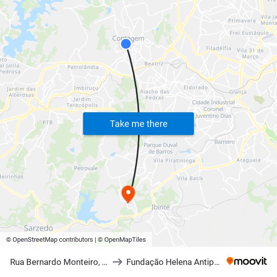 Rua Bernardo Monteiro, 65 to Fundação Helena Antipoff map