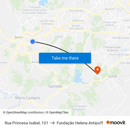 Rua Princesa Isabel, 101 to Fundação Helena Antipoff map