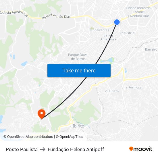 Posto Paulista to Fundação Helena Antipoff map