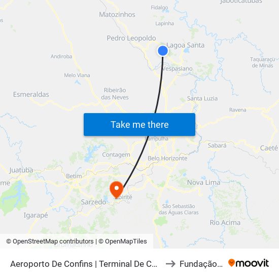 Aeroporto De Confins | Terminal De Cargas - Sentido Pedro Leopoldo/Cidade De Confins to Fundação Helena Antipoff map