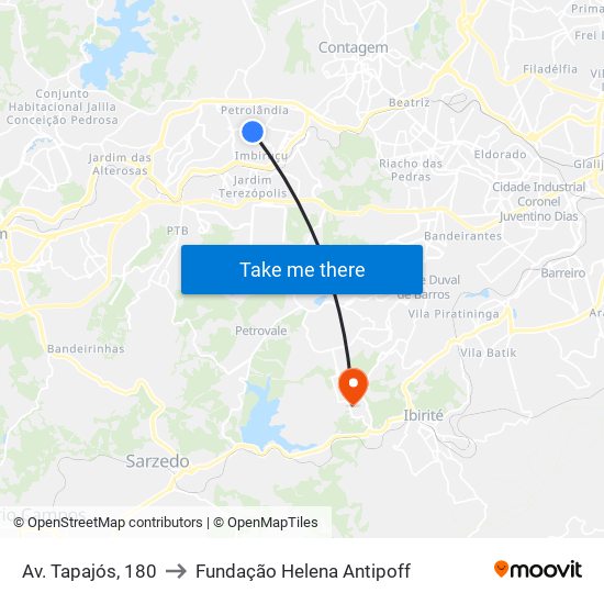 Av. Tapajós, 180 to Fundação Helena Antipoff map