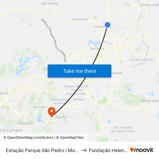 Estação Parque São Pedro | Move Metropolitano to Fundação Helena Antipoff map