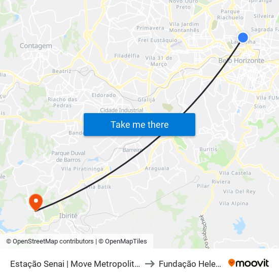 Estação Senai | Move Metropolitano - Sentido Bairro to Fundação Helena Antipoff map