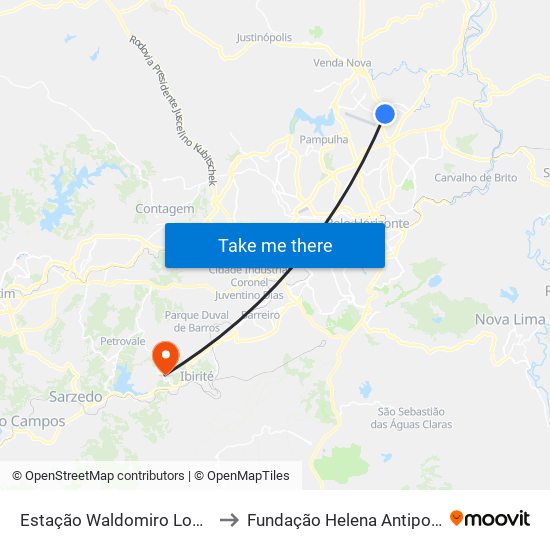 Estação Waldomiro Lobo to Fundação Helena Antipoff map