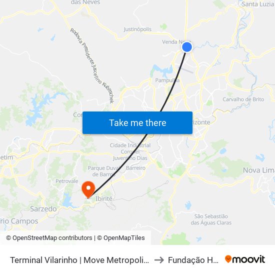 Terminal Vilarinho | Move Metropolitano - Setor Norte, Plataforma A1 to Fundação Helena Antipoff map