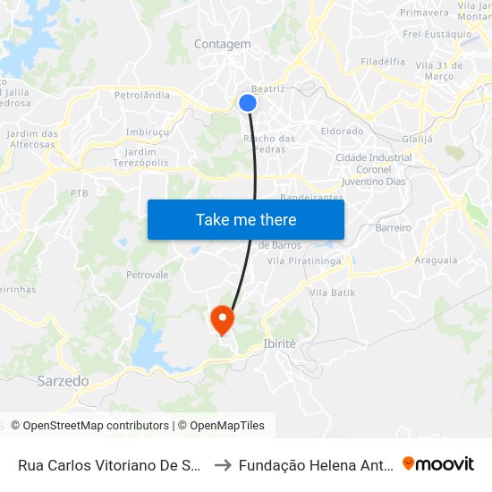 Rua Carlos Vitoriano De Sá, 488 to Fundação Helena Antipoff map