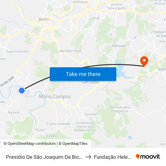 Presídio De São Joaquim De Bicas Sentido Fhemig to Fundação Helena Antipoff map