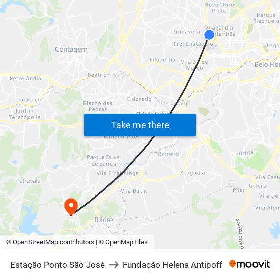 Estação Ponto São José to Fundação Helena Antipoff map