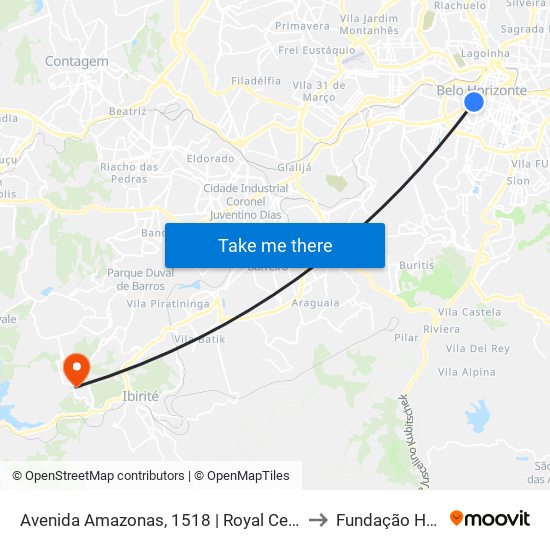 Avenida Amazonas, 1518 | Royal Center Hotel 3 (Auto Maia Veículos) to Fundação Helena Antipoff map